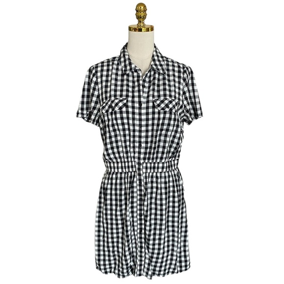 Cece Women's Black & White Gingham Short Sleeve Button Front Shirt Dress Size 12 - Picture 4 of 10